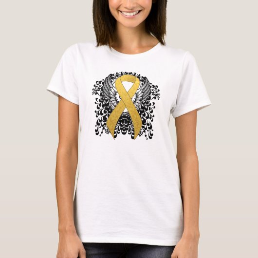 Gold Awareness Ribbon met Wings T-shirt (Voorkant)