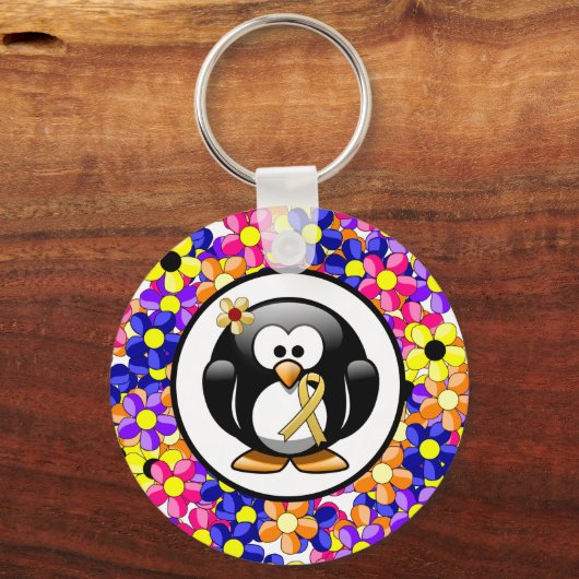 Gold Awareness Ribbon Penguin Sleutelhanger (Voorkant)