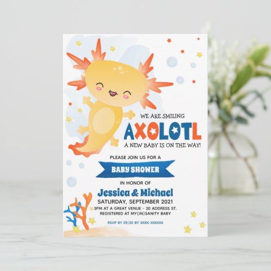 Gold Axolotl Boy Baby shower Kaart (Staand voorkant)