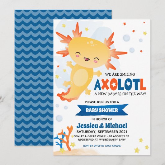 Gold Axolotl Boy Baby shower Kaart (Voorkant / Achterkant)