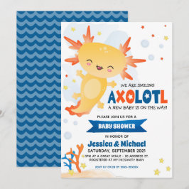 Gold Axolotl Boy Baby shower Kaart