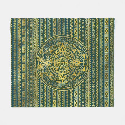 Gold Aztec Inca Mayan Calendar Fleece Deken (Voorkant (Horizontaal))