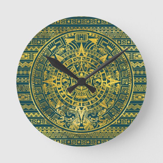 Gold Aztec Inca Mayan Calendar Ronde Klok (Voorkant)