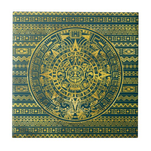 Gold Aztec Inca Mayan Calendar Tegeltje (Voorkant)