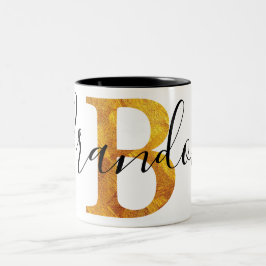 Gold 'B'-monogram met persoonlijke naam Tweekleurige Koffiemok