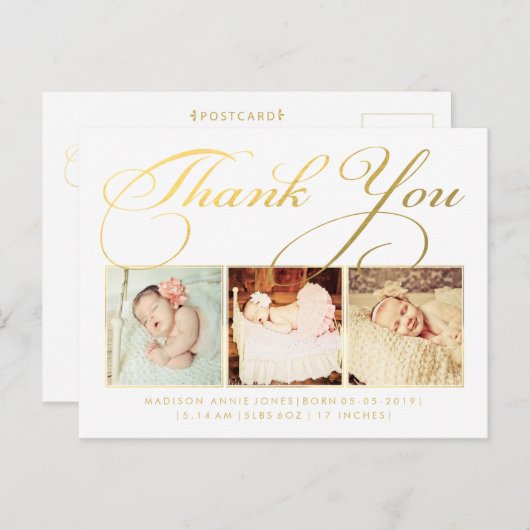 Gold Baby Bedankt Sip & See Briefkaart (Voorkant / Achterkant)