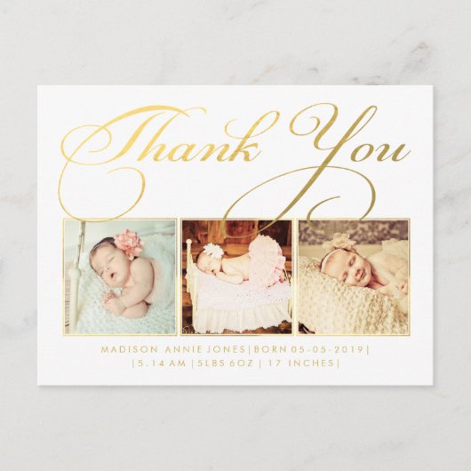 Gold Baby Bedankt Sip & See Briefkaart (Voorkant)