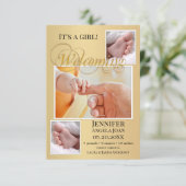 Gold Baby Birth Foto's Aankondiging Kaart (Staand voorkant)