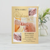 Gold Baby Birth Foto's Aankondiging Kaart (Staand voorkant)