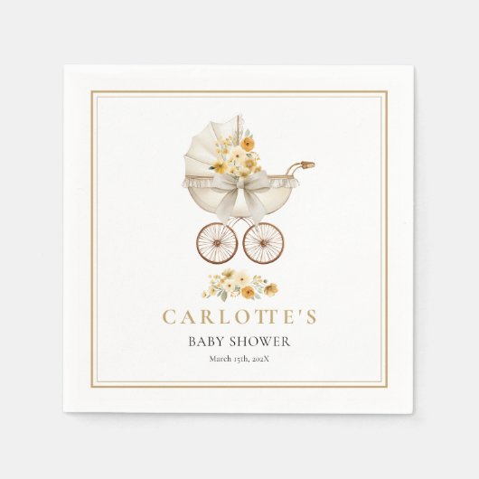 Gold Baby Carriage Shower Napkin Servet (Voorkant)
