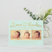 Gold Baby Geboorte Aankondiging 3 Fotosjabloon (Staand voorkant)