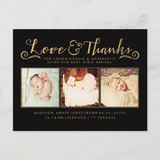 Gold Baby Geboorteaankondiging SIP & SEE Briefkaar Aankondigingskaart (Voorkant)