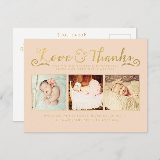 Gold Baby Geboorteaankondiging SIP & SEE Briefkaar Uitnodiging Briefkaart (Voorkant / Achterkant)