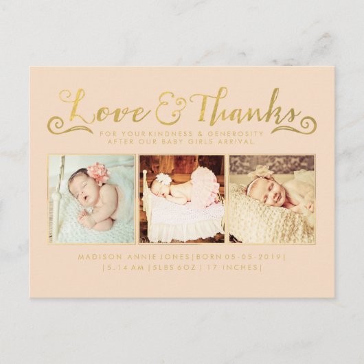 Gold Baby Geboorteaankondiging SIP & SEE Briefkaar Uitnodiging Briefkaart (Voorkant)