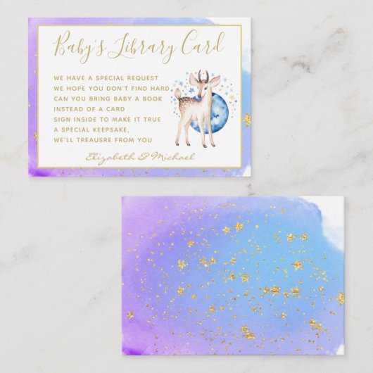 Gold Baby Library Book Request Twinkle Star Deer Informatiekaartje (Voorkant / Achterkant)