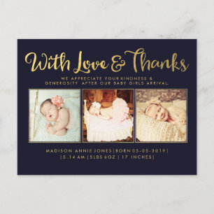 Gold Baby Sip en Zie Briefkaart Photo Template