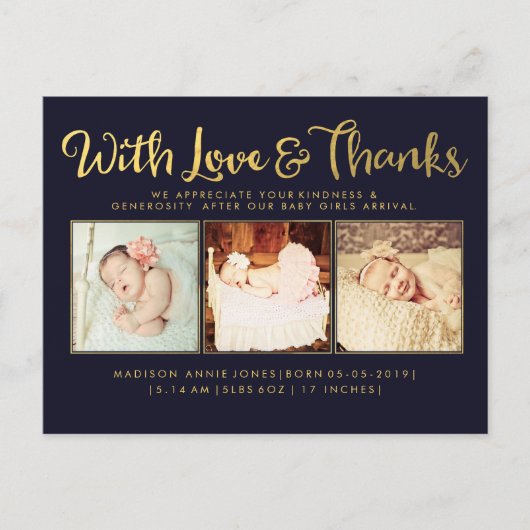 Gold Baby Sip en Zie Briefkaart Photo Template (Voorkant)