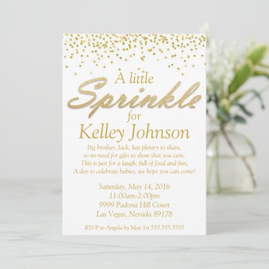 Gold Baby Sprinkle Shower Uitnodigen Kaart (Staand voorkant)