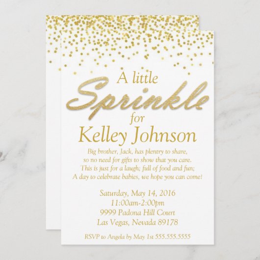 Gold Baby Sprinkle Shower Uitnodigen Kaart (Voorkant / Achterkant)