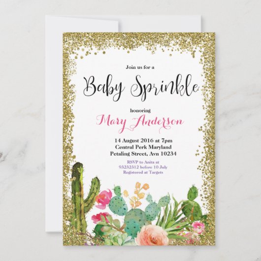 Gold Baby Sprinkle Uitnodigingen (Voorkant)