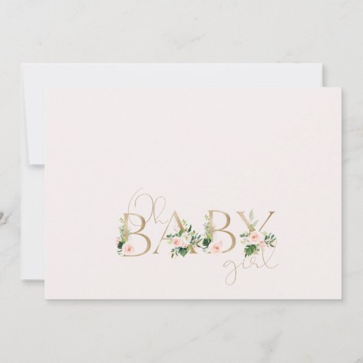 Gold Baby Word Floral Girls Baby shower Invitation Kaart (Achterkant)