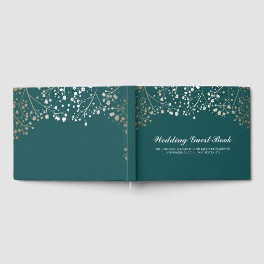 Gold Baby's Breath Bloemen Elegante Blauwgroen bru Gastenboek (Volledig)