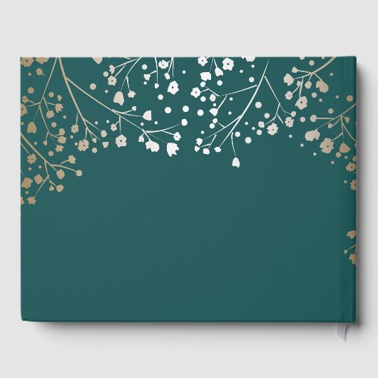 Gold Baby's Breath Bloemen Elegante Blauwgroen bru Gastenboek (Achterkant)