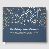 Gold Baby's Breath Bloemen Elegante Marine Trouwen Gastenboek (Voorkant)