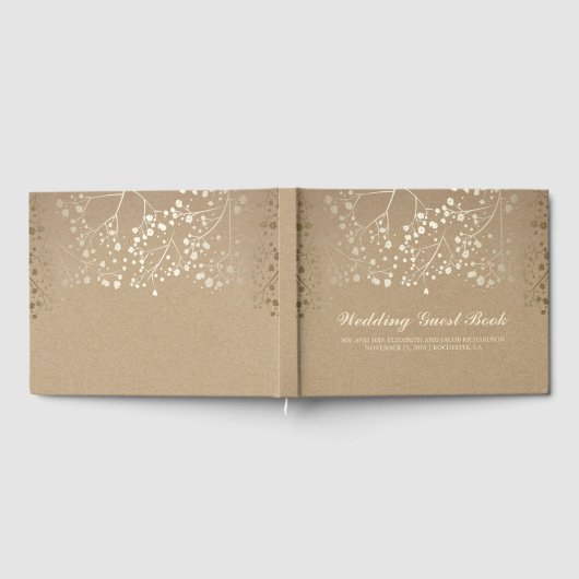 Gold Baby's Breath Bloemen Kraft Stijl Trouwen Gastenboek (Volledig)