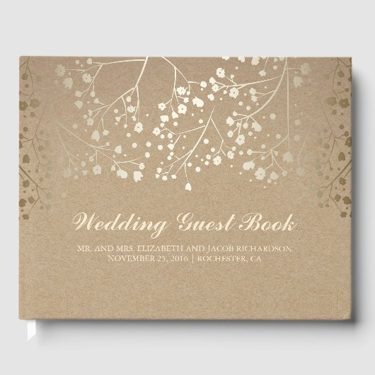 Gold Baby's Breath Bloemen Kraft Stijl Trouwen Gastenboek (Voorkant)