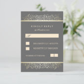 Gold Baby's Breath Chique Lijst Bruiloft RSVP Kaar (Staand voorkant)