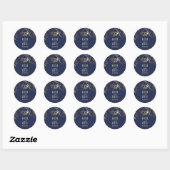 Gold Baby's Breath en Rozen Navy Bruiloft Ronde Sticker (Vel)