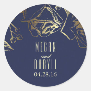 Gold Baby's Breath en Rozen Navy Bruiloft Ronde Sticker