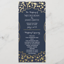 Gold Baby's Breath Floral Blue bruiloft programma Programmakaart
