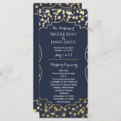 Gold Baby's Breath Floral Blue bruiloft programma Programmakaart (Voorkant / Achterkant)