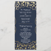 Gold Baby's Breath Floral Blue bruiloft programma Programmakaart (Voorkant)