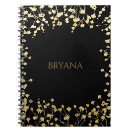 Gold Baby's Breath Floral Elegant Black Notitieboek