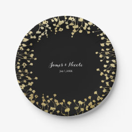 Gold Baby's Breath Floral Elegant Black Papieren Bordje