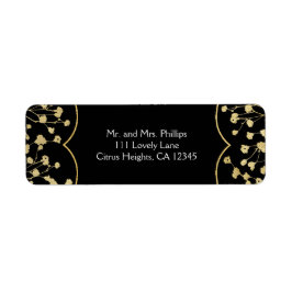 Gold Baby's Breath Floral Elegant Black Wedding Etiket