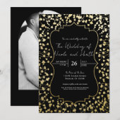 Gold Baby's Breath Floral Elegant Black Wedding Kaart (Voorkant / Achterkant)