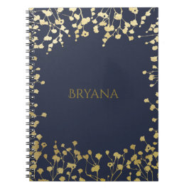 Gold Baby's Breath Floral Elegant Blue Notitieboek