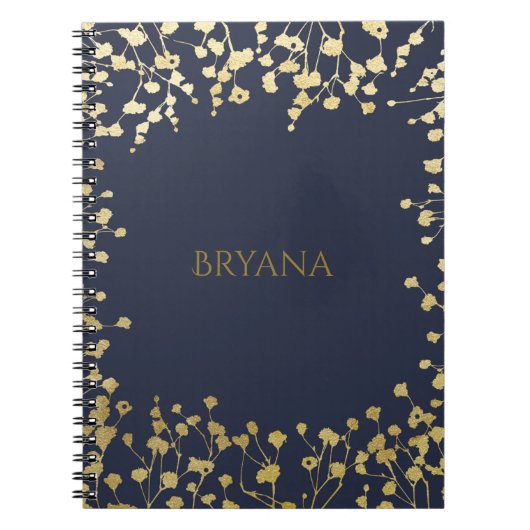Gold Baby's Breath Floral Elegant Blue Notitieboek (Voorkant)