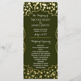Gold Baby's Breath Floral Olive Trouwprogramma Programmakaart