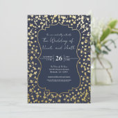 Gold Baby's Breath Floral Rustic Blue Wedding Kaart (Staand voorkant)