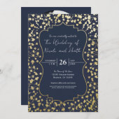 Gold Baby's Breath Floral Rustic Blue Wedding Kaart (Voorkant / Achterkant)