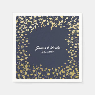 Gold Baby's Breath Floral Rustic Blue Wedding Servetten