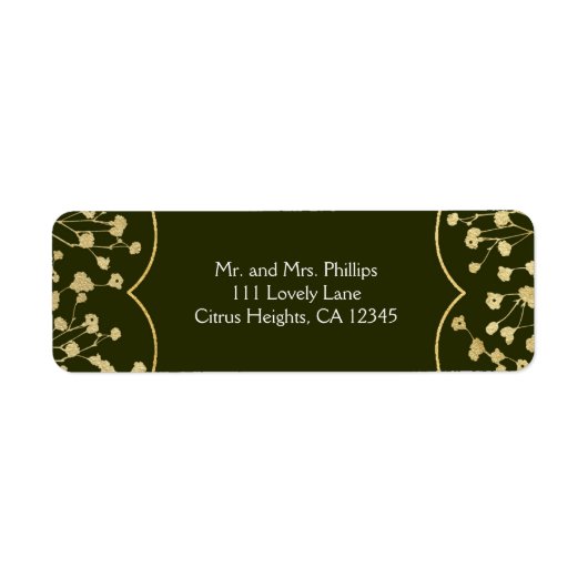 Gold Baby's Breath Floral Rustic Olive Green Etiket (Voorkant)