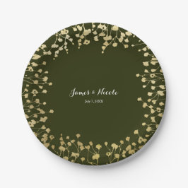 Gold Baby's Breath Floral Rustic Olive Green Papieren Bordje