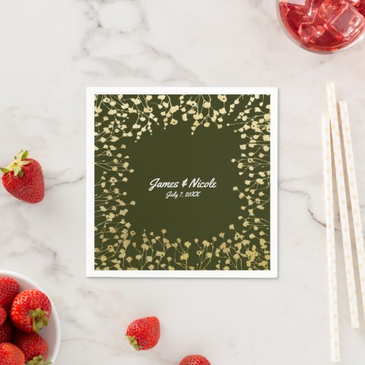 Gold Baby's Breath Floral Rustic Olive Green Servetten (Insitu)