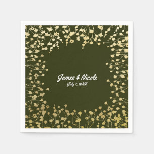 Gold Baby's Breath Floral Rustic Olive Green Servetten